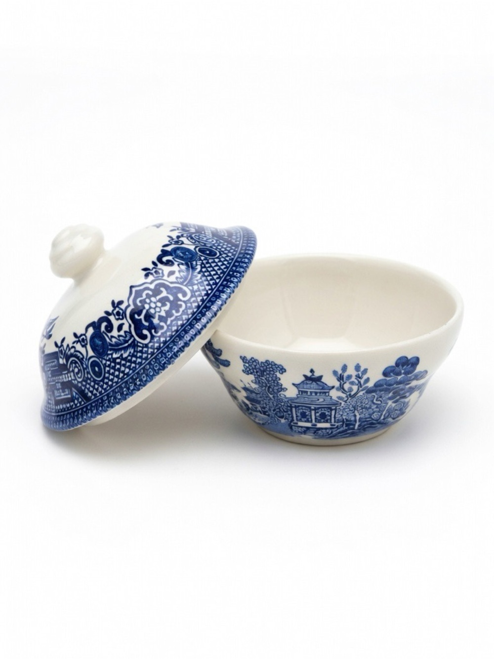 vintage English transferware lidded bowl